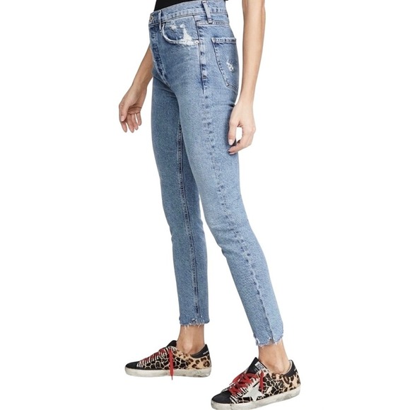 AGOLDE Nico High Rise Straight Leg Jeans‎ Light Wash Distressed Raw Hem Size 25 - Picture 3 of 16